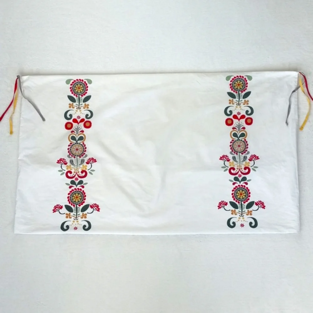 Bohemian Cream w/ Red Yellow Dutch Floral Motif Tasseled Pillow Sham Cover Queen
